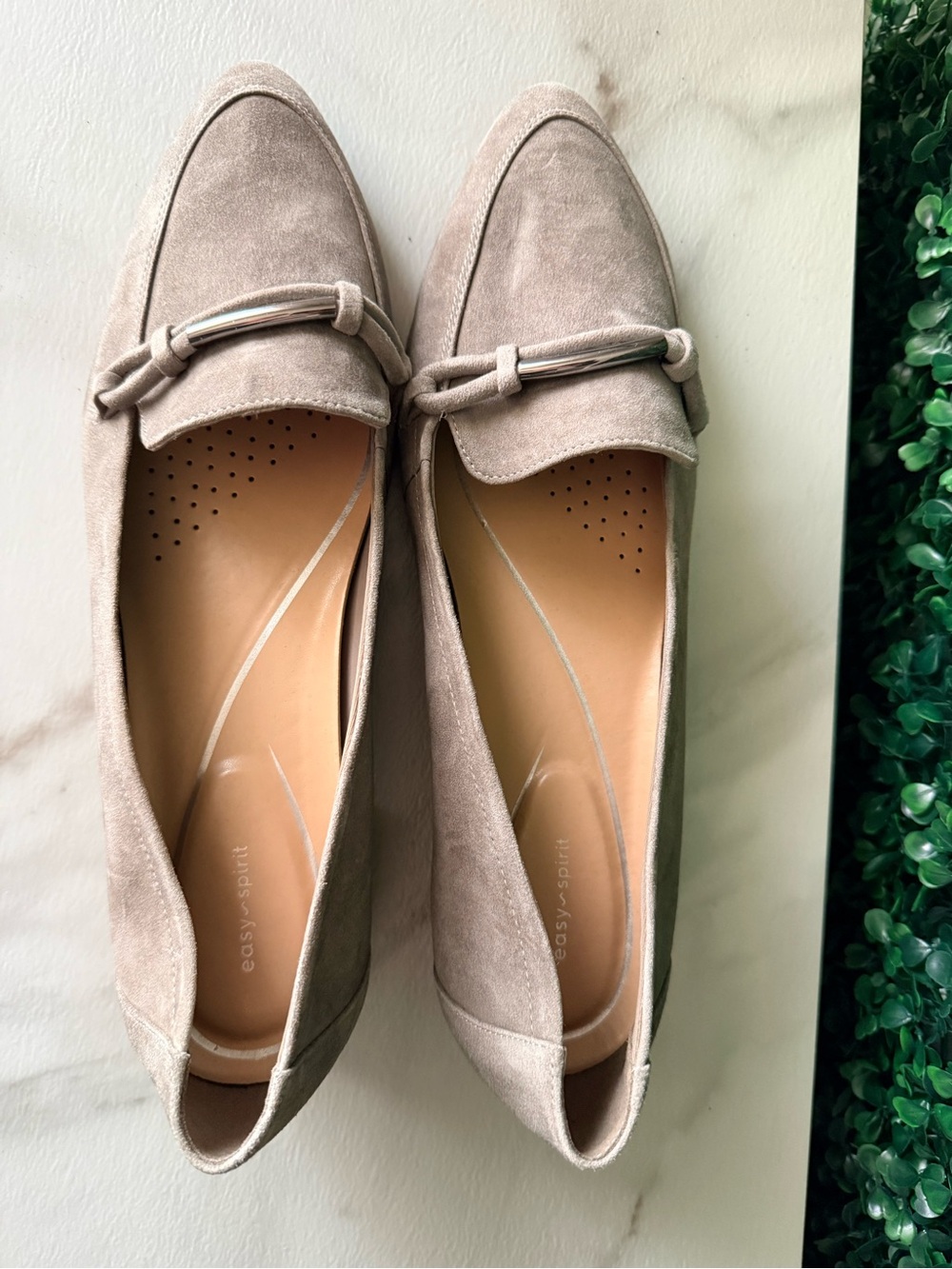 Easy Spirit Suede Loafers with Silver Accent Size 12w